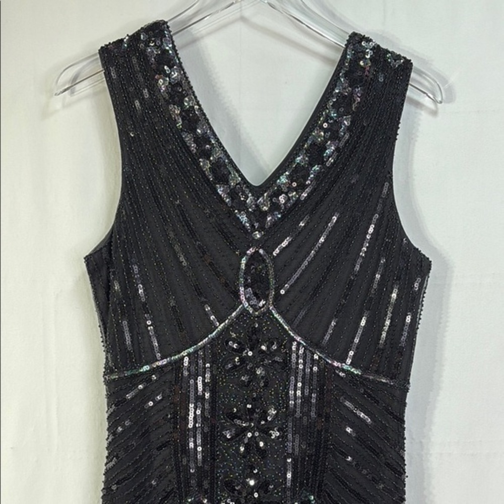🥥 Fundaisy Black Midi Sheath sequin Dress  V-Neck sleeveless: